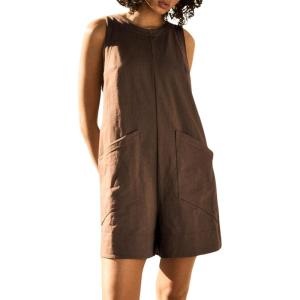 imageCHARTOU Women Sleeveless Loose Bib Romper Summer Overalls Shorts Jumpsuit Flared Beach Tank Onesie with PocketsCoffee