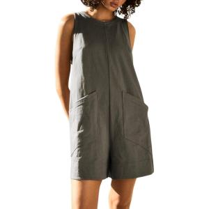 imageCHARTOU Women Sleeveless Loose Bib Romper Summer Overalls Shorts Jumpsuit Flared Beach Tank Onesie with PocketsDark Grey