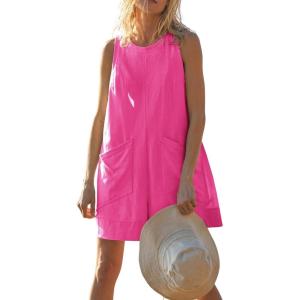 imageCHARTOU Women Sleeveless Loose Bib Romper Summer Overalls Shorts Jumpsuit Flared Beach Tank Onesie with PocketsRosy