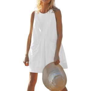 imageCHARTOU Women Sleeveless Loose Bib Romper Summer Overalls Shorts Jumpsuit Flared Beach Tank Onesie with PocketsWhite