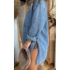 imageCHARTOU Denim Tunic Top Pullover Casual Button V Neck Blouse Loose Fit Long Sleeve Jean Jacket with SlitBlue