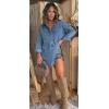 imageCHARTOU Denim Tunic Top Pullover Casual Button V Neck Blouse Loose Fit Long Sleeve Jean Jacket with SlitBlue