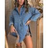 imageCHARTOU Denim Tunic Top Pullover Casual Button V Neck Blouse Loose Fit Long Sleeve Jean Jacket with SlitBlue