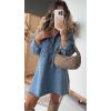 imageCHARTOU Denim Tunic Top Pullover Casual Button V Neck Blouse Loose Fit Long Sleeve Jean Jacket with SlitBlue