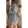 imageCHARTOU Denim Tunic Top Pullover Casual Button V Neck Blouse Loose Fit Long Sleeve Jean Jacket with SlitGrey