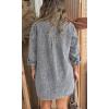 imageCHARTOU Denim Tunic Top Pullover Casual Button V Neck Blouse Loose Fit Long Sleeve Jean Jacket with SlitGrey