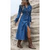 imageCHARTOU Women Long Corduroy Dress Fall Casual Long Sleeve Button Down Corduroy Shirt Dress with BeltBlue