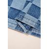 imageCHARTOU Women Plaid Denim Hoodies Pullover Oversized Jean Jacket Checker Half Zip Shirt Tops with DrawstringBlue