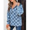 imageCHARTOU Women Plaid Denim Hoodies Pullover Oversized Jean Jacket Checker Half Zip Shirt Tops with DrawstringBlue
