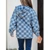 imageCHARTOU Women Plaid Denim Hoodies Pullover Oversized Jean Jacket Checker Half Zip Shirt Tops with DrawstringBlue