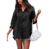 imageCHARTOU Womens Boyfriend Style Button Down Long Sleeve Candy Color Blouse Shirt TopsBlack