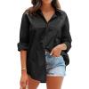 imageCHARTOU Womens Boyfriend Style Button Down Long Sleeve Candy Color Blouse Shirt TopsBlack