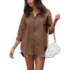 imageCHARTOU Womens Boyfriend Style Button Down Long Sleeve Candy Color Blouse Shirt TopsCoffee