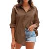 imageCHARTOU Womens Boyfriend Style Button Down Long Sleeve Candy Color Blouse Shirt TopsCoffee