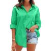 imageCHARTOU Womens Boyfriend Style Button Down Long Sleeve Candy Color Blouse Shirt TopsGreen