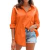 imageCHARTOU Womens Boyfriend Style Button Down Long Sleeve Candy Color Blouse Shirt TopsOrange
