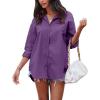 imageCHARTOU Womens Boyfriend Style Button Down Long Sleeve Candy Color Blouse Shirt TopsPurple