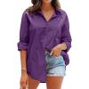 imageCHARTOU Womens Boyfriend Style Button Down Long Sleeve Candy Color Blouse Shirt TopsPurple