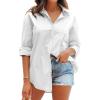 imageCHARTOU Womens Boyfriend Style Button Down Long Sleeve Candy Color Blouse Shirt TopsWhite