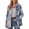 imageCHARTOU Womens Brushed Flannel Plaid Oversized Belted Button Down Shirt ShacketBlue