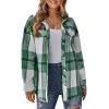 imageCHARTOU Womens Brushed Flannel Plaid Oversized Belted Button Down Shirt ShacketGreen
