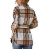 imageCHARTOU Womens Brushed Flannel Plaid Oversized Belted Button Down Shirt ShacketKhaki