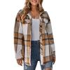 imageCHARTOU Womens Brushed Flannel Plaid Oversized Belted Button Down Shirt ShacketKhaki