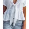imageCHARTOU Womens Chic Summer V Neck Tie Knot Crop Top Short Sleeve Ruffle Blouse ShirtWhite
