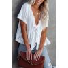 imageCHARTOU Womens Chic Summer V Neck Tie Knot Crop Top Short Sleeve Ruffle Blouse ShirtWhite