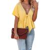 imageCHARTOU Womens Chic Summer V Neck Tie Knot Crop Top Short Sleeve Ruffle Blouse ShirtYellow