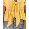 imageCHARTOU Womens Chic Summer V Neck Tie Knot Crop Top Short Sleeve Ruffle Blouse ShirtYellow