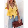 imageCHARTOU Womens Chic Summer V Neck Tie Knot Crop Top Short Sleeve Ruffle Blouse ShirtYellow