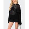 imageCHARTOU Womens Sexy Hollow Out Knit Pullover Tops Crew Neck Crochet Long Sleeve Sweater Loose Tee ShirtsBlack