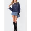 imageCHARTOU Womens Sexy Hollow Out Knit Pullover Tops Crew Neck Crochet Long Sleeve Sweater Loose Tee ShirtsNavy Blue