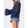 imageCHARTOU Womens Sexy Hollow Out Knit Pullover Tops Crew Neck Crochet Long Sleeve Sweater Loose Tee ShirtsNavy Blue