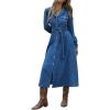imageCHARTOU Women Long Corduroy Dress Fall Casual Long Sleeve Button Down Corduroy Shirt Dress with BeltBlue
