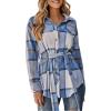 imageCHARTOU Womens Brushed Flannel Plaid Oversized Belted Button Down Shirt ShacketBlue