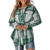imageCHARTOU Womens Brushed Flannel Plaid Oversized Belted Button Down Shirt ShacketGreen