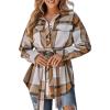 imageCHARTOU Womens Brushed Flannel Plaid Oversized Belted Button Down Shirt ShacketKhaki