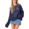 imageCHARTOU Womens Sexy Hollow Out Knit Pullover Tops Crew Neck Crochet Long Sleeve Sweater Loose Tee ShirtsNavy Blue