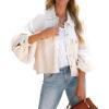 imageCHARTOU Women Casual Ripped Waffle Knit Shacket Jacket Cropped Button Down Shirt Shacket with PocketsApricot
