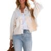imageCHARTOU Women Casual Ripped Waffle Knit Shacket Jacket Cropped Button Down Shirt Shacket with PocketsApricot