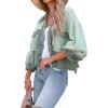 imageCHARTOU Women Casual Ripped Waffle Knit Shacket Jacket Cropped Button Down Shirt Shacket with PocketsGreen
