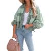imageCHARTOU Women Casual Ripped Waffle Knit Shacket Jacket Cropped Button Down Shirt Shacket with PocketsGreen