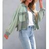 imageCHARTOU Women Casual Ripped Waffle Knit Shacket Jacket Cropped Button Down Shirt Shacket with PocketsGreen