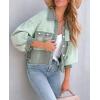 imageCHARTOU Women Casual Ripped Waffle Knit Shacket Jacket Cropped Button Down Shirt Shacket with PocketsGreen