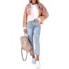 imageCHARTOU Women Casual Ripped Waffle Knit Shacket Jacket Cropped Button Down Shirt Shacket with PocketsPink