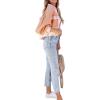imageCHARTOU Women Casual Ripped Waffle Knit Shacket Jacket Cropped Button Down Shirt Shacket with PocketsPink
