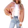 imageCHARTOU Women Casual Ripped Waffle Knit Shacket Jacket Cropped Button Down Shirt Shacket with PocketsPink