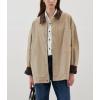 imageCHARTOU Women Fall Color Contrast Shirt Jacket Oversized Lapel Long Sleeve Zipper Snap Button Cargo ShacketKhaki